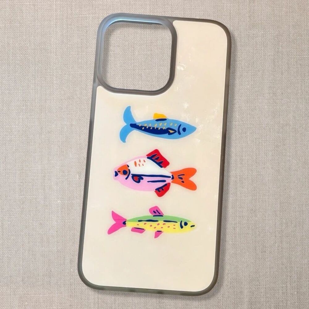 iPhone 15 Pro MagSafe Phone Case Colorful Fish White Gray Protective Cover